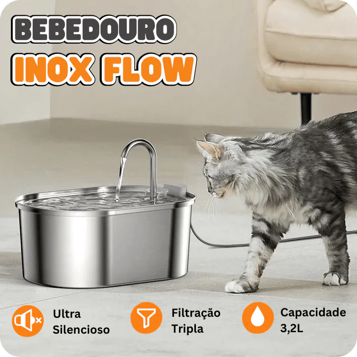 Bebedouro Inox Flow™ - A água que seu felino merece!
